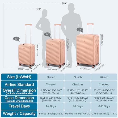 HanTrip Hard Shell Suitcases 24 Inch Check in Luggage with Spinner Wheels Cup Holder, Lightweight Top Opening Expandable Luggage Hard Case Rolling Medium Checked Suitcase with Lock, Pink - color: Pink, size: Expandable 24 Inch
