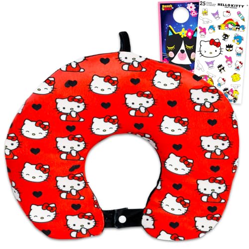SANRIO Hello Kitty Travel Neck Pillow for Kids - Bundle with 13" Hello Kitty Neck Pillow Plus More | Hello Kitty Travel Accessories Set