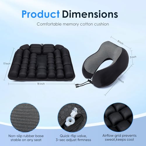 Travel mat - Inflatable Bubble Design, Used for car/Office/Airplane seat Cushion, Equipped with Storage Bags. Ergonomically Designed 3D Inflatable airbag, Including Neck Pillow kit (U-Shaped) - size: U-shaped