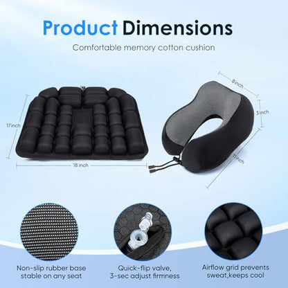 Travel mat - Inflatable Bubble Design, Used for car/Office/Airplane seat Cushion, Equipped with Storage Bags. Ergonomically Designed 3D Inflatable airbag, Including Neck Pillow kit (U-Shaped) - size: U-shaped