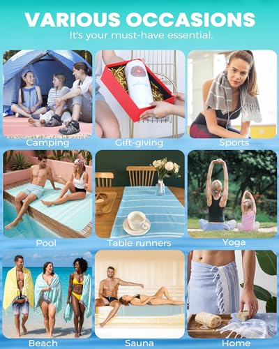 Turkish Beach Towels Vacation Essentials with Bag Quick Dry Sand Free Soft Absorbent Adult Bath Pool Swim Long Wide Stripe Towel Cloud Linen Sandfree Mat Summer Thing Lightweight Thin Travel Blue - color: Thinner Blue, size: 72 x 36 inch