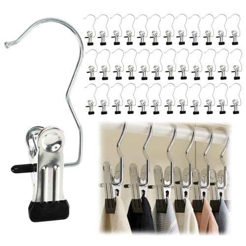 36pcs Hangers Clips, LIOUCBD Stainless Steel Closet Hangers Laundry Hanging Hooks, Boot Hanger for Closet, Portable Clothes Pins for Towel Glove Hat Pants Jeans Skirt Sock Travel Home - color: Silver