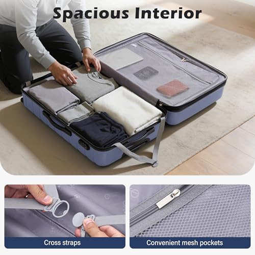 Coolife Expandable Large Checked Luggage with Spinner Wheels, Hard Shell Suitcase TSA Lock Rolling Travel Luggage 28-inch,Blue - color: blue, size: Large(28in)