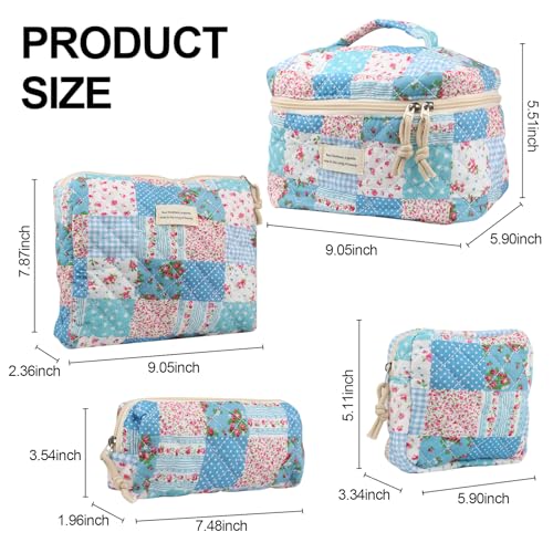 NATINSA Cute Makeup Bag for Women(2 Pcs), Travel Cosmetic Bags, Quilted Coquette Aesthetic Floral Toiletry Organizer Bag (43 - Grid Rose/4PCS) - color: 43 - Grid Rose/4PCS