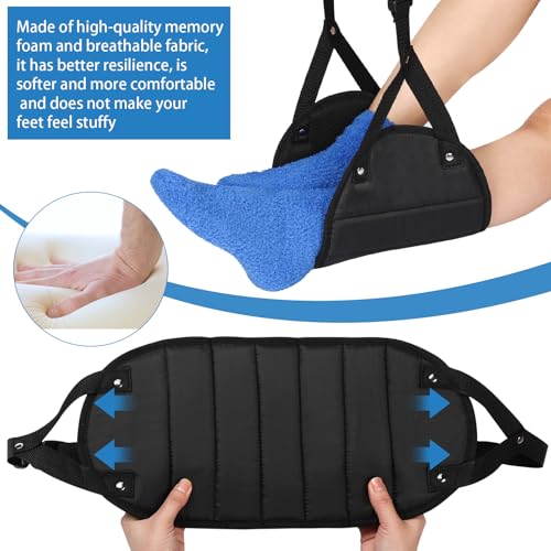 Yerliker Airplane Foot Hammock(Memory Foam) with Earplugs and Eye Mask Travel Necessities Adjustable Airplane Desk Foot Rest for Long Trip Pain and Swelling Relief(Black) - color: Black