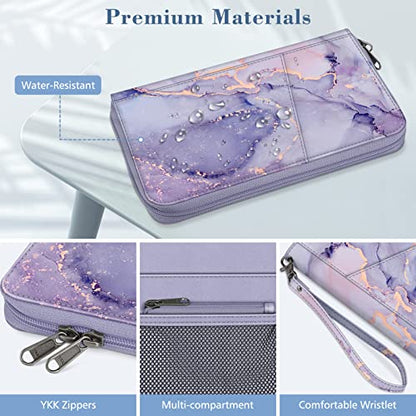 Fintie Family Passport Holder Wallet, RFID Blocking Travel Document Organizer Clutch Bag Credit Cards Case Cover for Women Men - color: Lilac Marble