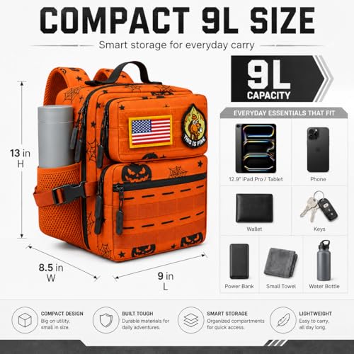 9L Mini Tactical Backpack for Men Women,Small Military Tactical Backpack for Gym,Hiking,Camping,Cycling (Halloween Phantom) - color: Halloween Phantom