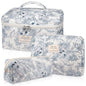 Gosect Quilted Makeup Bag Set, Large Floral Cosmetic Bag for Women, Cute Cotton Makeup Bag, Flower Travel Toiletry Organizer Bag. (Navy Blue) - color: Navy Blue