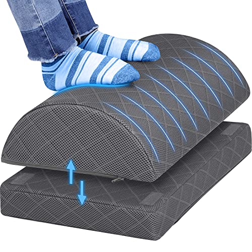 CushZone Foot Rest for Under Desk at Work Adjustable Foam for Office and Home, Office Desk Accessories，Comfortable Footrest with 2 Adjustable Heights，Back & Hip Pain Relief (Gray-16.9 in) - color: Grey, size: Large