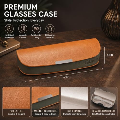 Glasses Case hard shell,3-in-1 Sunglasses Case & Eyeglass Case with Cleaning Cloth & Storage Pouch - color: Linght Orange