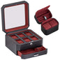 ROTHWELL Gift Set 6 Slot Leather Watch Box and 2 Watch Travel Case - Luxury Case Organizer, Microsuede Liner, Locking Mens Jewelry Watches Holder, Storage Boxes Glass Top (Black/Red Gift Set) - color: 6 Slot - Black/Red Gift Set