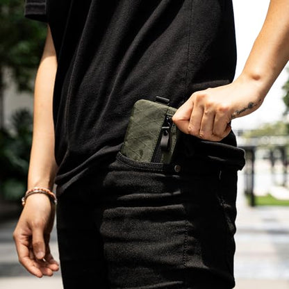 ALPAKA Zip Pouch Dark Green X-Pac- RFID-Blocking Small Cash and Card Zip Wallet with Carbon Neutral, Weatherproof Fabrics, YKK Zipper, EDC Pouch for Men Travel - color: Dark Green