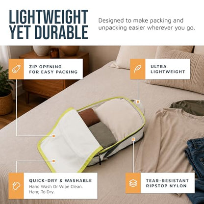 Large Compression Packing Cubes for Travel-Packing Cube Luggage Organizers 7 Piece Set for Checked Luggage-Ultralight, Expandable/Compression Bags by TRIPPED Travel Gear (White/Green) - color: White/Green