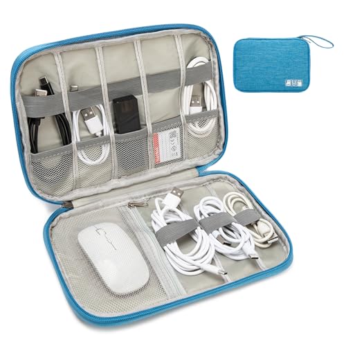 Electronics Organizer Travel Case - Water-Resistant Tech Bag for Cables, Chargers & Cord Management - Small Portable Pouch for Travel Accessories, Gear Bag for Airplane & Business - color: sky blue