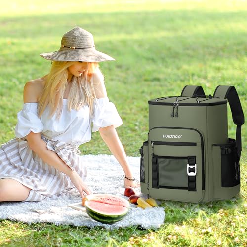 Hulongo Cooler Backpack, 30L Insulated Leakproof Soft Cooler Bag for 52 Cans, Lightweight Backpack for Beach, Picnic, Camping, Hiking, Fishing and Travel - color: Army Green