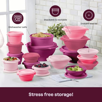 Tupperware Heritage Collection, New 36 Piece Food Storage Container Set in Vintage Pink, Dishwasher Safe and BPA Free (18 containers, 18 lids)