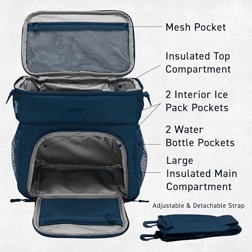 Bentgo Prep Deluxe Insulated Multimeal Bag - Lunch Box Bag, Holds 5 Meals, Premium Insulation up to 8 Hrs, Durable, Water-Resistant - Large Capacity For Adult Meal Prep (Navy Blue) - color: Navy Blue