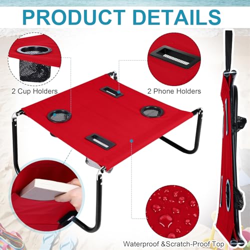 Portable Beach Table Foldable Camping Picnic Table with Cup Holder and Phone Pockets Lightweight Stable for Tailgate Travel Fishing Hiking and Outdoor Adventures(Red,Solid Pattern) - color: Red
