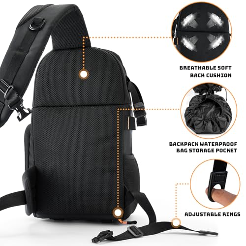 Vogano Camera Sling Bag for Photographers - Waterproof Single-Shoulder Camera Case with Adjustable Dividers, Rain Cover & Side Tripod Pocket - color: 2.0 Black