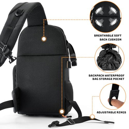 Vogano Camera Sling Bag for Photographers - Waterproof Single-Shoulder Camera Case with Adjustable Dividers, Rain Cover & Side Tripod Pocket - color: 2.0 Black