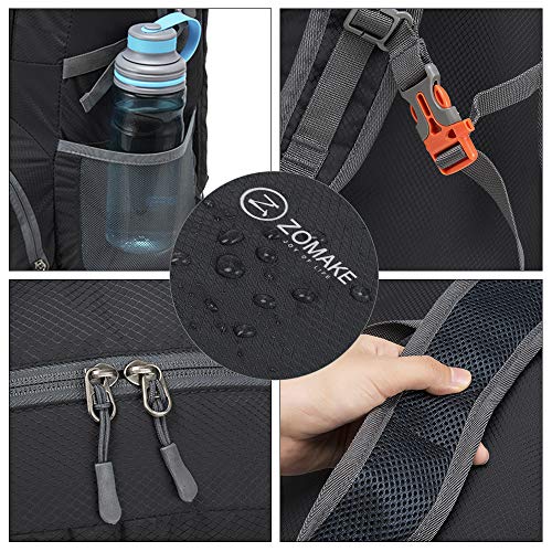 ZOMAKE Lightweight Packable Backpack 35L, Light Foldable Backpacks Water Resistant Collapsible Hiking Bag, Compact Folding Day Pack for Travel Camping(Black) - color: Black