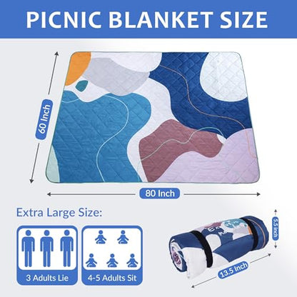 Exclusivo Mezcla Extra Large Waterproof Picnic Blankets 3 Layer, Sandproof and Foldable Outdoor Blanket for Beach Camping, Park and Travel - color: Abstract Blue