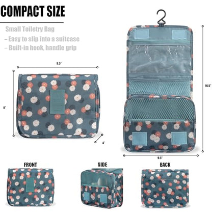 L&FY Hanging Travel Toiletry Bag Women's Cosmetic Organizer Makeup Case Pouch Men's Shaving Kits With Handle (Blue Flower) - color: Blue Flower, size: Compact Size