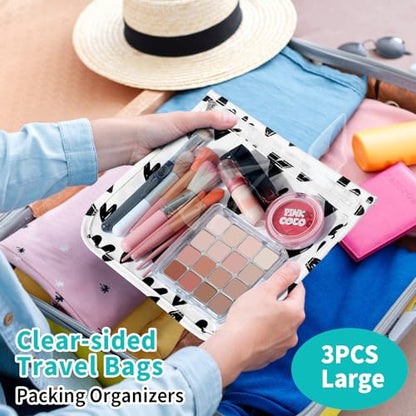 HIONXMGA TSA Approved Toiletry Bag, Set of 3 Clear Travel Toiletry Bag Quart Size Zipper Travel Pouch, Waterproof Makeup Cosmetic Bag for Women Men Kids Toiletries Carry on, Hearts Large - color: Hearts, 3 Large