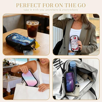 QIUTIMIY Sunglasses Soft Case Zipper Double Eyeglass Case with 2 Compartments 1 Belt Clip - color: Almond Blossom