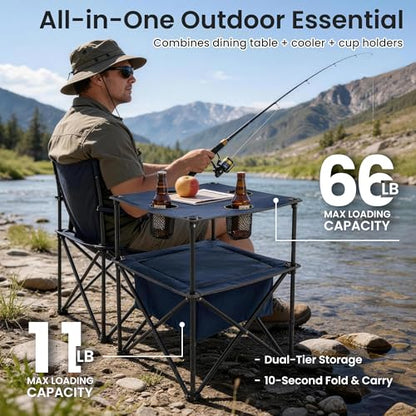 Portable Outdoor Folding Camping Table with 4 Cup Holders & Cooler Compartment, Waterproof Picnic Table for Picnic, BBQ, Beach, Hiking (Navy Blue) - color: Navy Blue