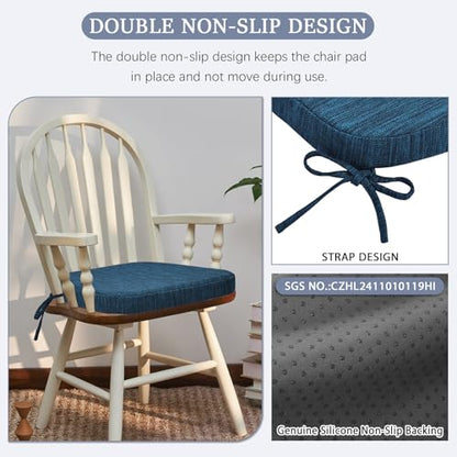 baibu Kitchen Chair Cushions Set of 4, Dual-Layer Patented Design Memory Foam Dining Chair Pads with Ties and Washable Cover, 4 Pack, 17" x 16" x 2", Blue - color: Blue, size: 4 Count (Pack of 1)