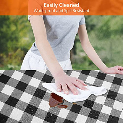 8ft Picnic Table and Bench Cover, Camping Essentials RV Gear, 96 in Waterproof Windproof Outdoor Elastic All Around Tablecloth, Fitted Rectangle Tables and Seats, Black-White Checkered - color: Black-white Checkered, size: 96"