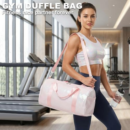 Gym Bag Sports Duffle Bag with Wet Pocket Weekender Overnight Bags with Waterproof Shoe Pouch and Air Hole for Girls Kids Women Workout Travel Bags (Light Pink) - color: Light Pink