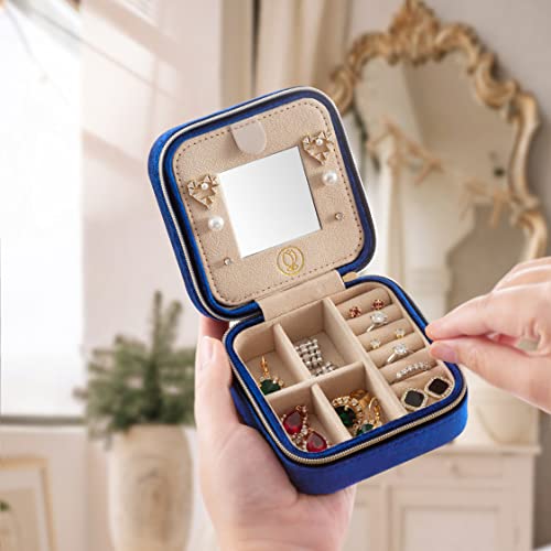 ZPROW Plush Velvet Travel Jewelry Case, Travel Jewelry Organizer, Jewelry Travel Case, Travel Jewelry Box, Small Jewelry Case, Jewelry Travel Box, Earring Organizer with Mirror - NavyBlue 4packs - color: Velvet 4 Pack - Navy Blue