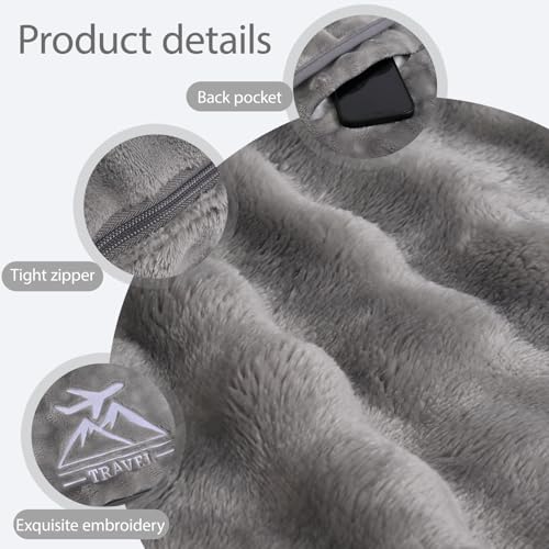 Travel Blanket and Pillow-2-in-1, Ultra-Soft&Compact,Airplane Blanket with Hand Luggage Belt and Backpack Clip,Travelers Accessories Gifts, 61x43 Inches（Gray） - color: Gray
