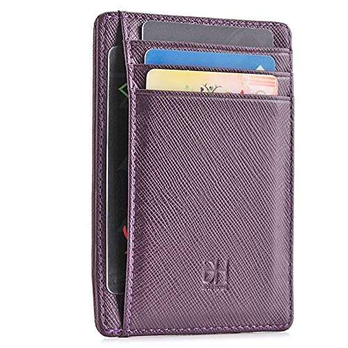 GH GOLD HORSE Slim RFID Blocking Card Holder Minimalist Leather Front Pocket Wallet for Women | Slim - color: Cross Purple