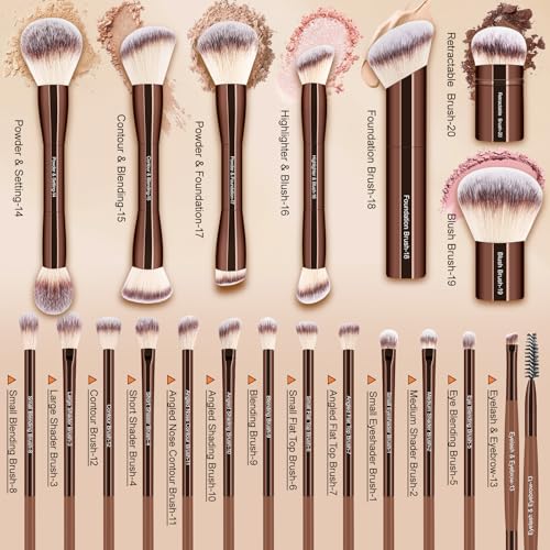 Professional Makeup Brush Set with Travel Case – 44Pcs Multi-Functional Face Makeup Tool Kit Includes Kabuki, Eyeshadow, Concealer, Blush, Bronzer, Foundation Brushes, Powder Puff & Makeup Sponge