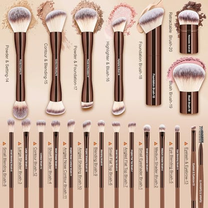 Professional Makeup Brush Set with Travel Case – 44Pcs Multi-Functional Face Makeup Tool Kit Includes Kabuki, Eyeshadow, Concealer, Blush, Bronzer, Foundation Brushes, Powder Puff & Makeup Sponge