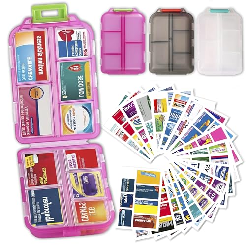 Pill Organizer with Medicine Labels, Travel Daily Pill Container, Mini Medication Organizer, 7-Day Pill Case, Set of 3 (Pink+White+Grey) - color: Pink+white+grey, size: Standard