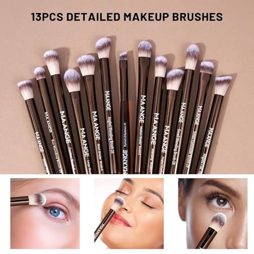MAANGE Makeup Brush Set 19 PCS Travel Makeup Brushes Eyeshaowder Powder Concealers Foundation Professional Make Up Brush Set with Case (Coffee) - color: Coffee