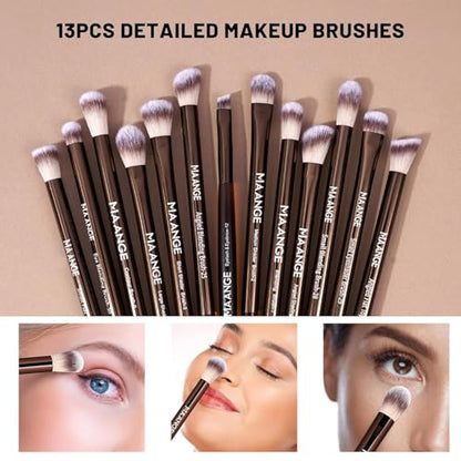 MAANGE Makeup Brush Set 19 PCS Travel Makeup Brushes Eyeshaowder Powder Concealers Foundation Professional Make Up Brush Set with Case (Coffee) - color: Coffee