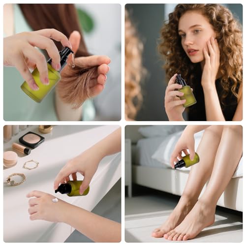Segbeauty 2oz Frosted Glass Travel Lotion Container Refillable, 3pcs Small Travel Containers for Creams, 60ml Mini Empty Lotion Bottles with Pump Dispenser, Cosmetic Containers Sample Cream Bottle - color: Green, style: 3pcs 2oz