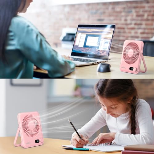 WHATOOK Small Desk Fan Personal Fans: 5000mah 25 Hours Battery Office Quiet Mini Desktop Fan Portable Rechargeable Travel Essentials (Pink, 2000 mAh) - color: Pink