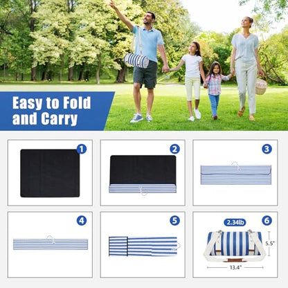 G GOOD GAIN Waterproof Picnic Blanket, 79"x79" Extra Large Beach Mat for 6 to 8 Adults, Machine Washable Outdoor Blanket for Camping, Grass, Park, Camping, Concerts, MiddleBlue - color: Middleblue