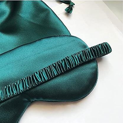 Silk Satin Sleeping Eye Mask, Dark Green Sleep Eye Mask Night Blindfold for Women and Men, Soft Breathable Blackout Eyeshade Eye Cover for Travel, Wedding Bridesmaid Gift - color: Dark Green