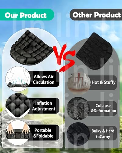Inflatable Travel Seat Cushion, 3D Airbag Wheelchair Cushions, Airplane Seat Cushion for Long Flights Without Air Pump, Coccyx Cushion for Tailbone Pain,for Office Chair, Cars, Stadiums