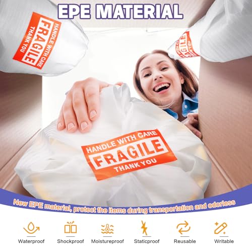 16'' x 16'' Packing Foam Pouches, 50 Pcs Packing Supplies Cushion Foam Pouches & 30 Pcs Fragile Stickers for Wrapping, Protecting Cup China Glasses Dishes, Moving Storage Packaging Supplies - size: 50PCS-16X16