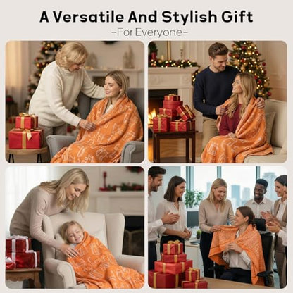 Travel Blanket Airplane - Ultra Soft & Lightweight Knit Design Compact Airplane Blanket,53x72 Inch,Stylish Travel Shawl Wraps for Flights,Office,Home Use,Travel Essentials & Gifts - color: Orange Cat Print