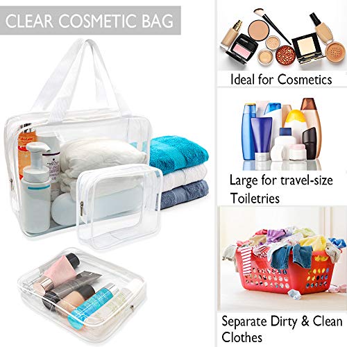 APREUTY Clear Makeup Bags, TSA Approved 6Pcs Cosmetic Makeup Bags Set Clear PVC with Zipper Handle Portable Travel Luggage Pouch Airport Airline Organization (White) - color: White-6PCS (Large+Medium+Small)