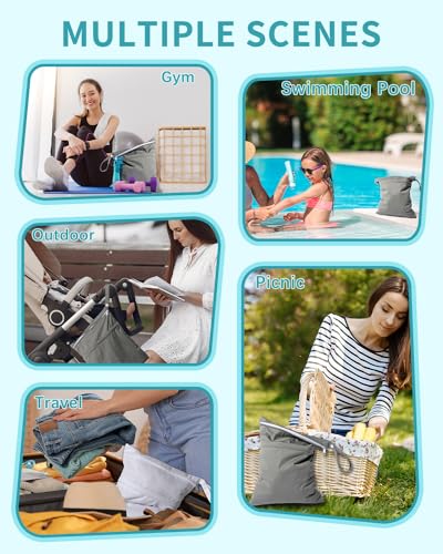 babygoal Wet Dry Bags 3 Pack, Waterproof Reusable Travel Bags for Swimsuits, Baby Cloth Diapers, Beach, Pool, Gym Bag & Wet Clothes with 2 Pockets L-BWG - color: 01 Black&Grey&White
